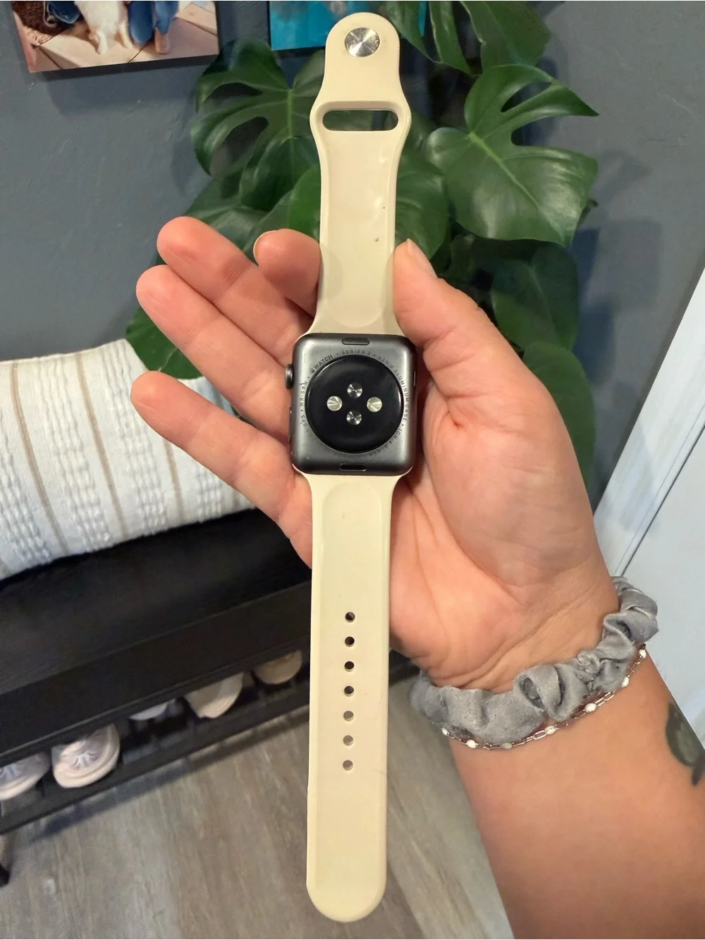 Apple Watch with Cream Silicone Sport Band + Charger